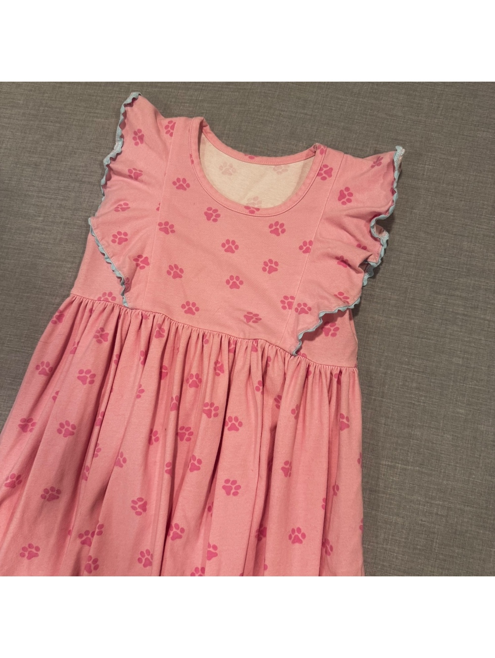 Eleanor Rose Girls Pink Dog Paw Print Twirl Dress Ruffle Flutter Sleeve Size 7-8